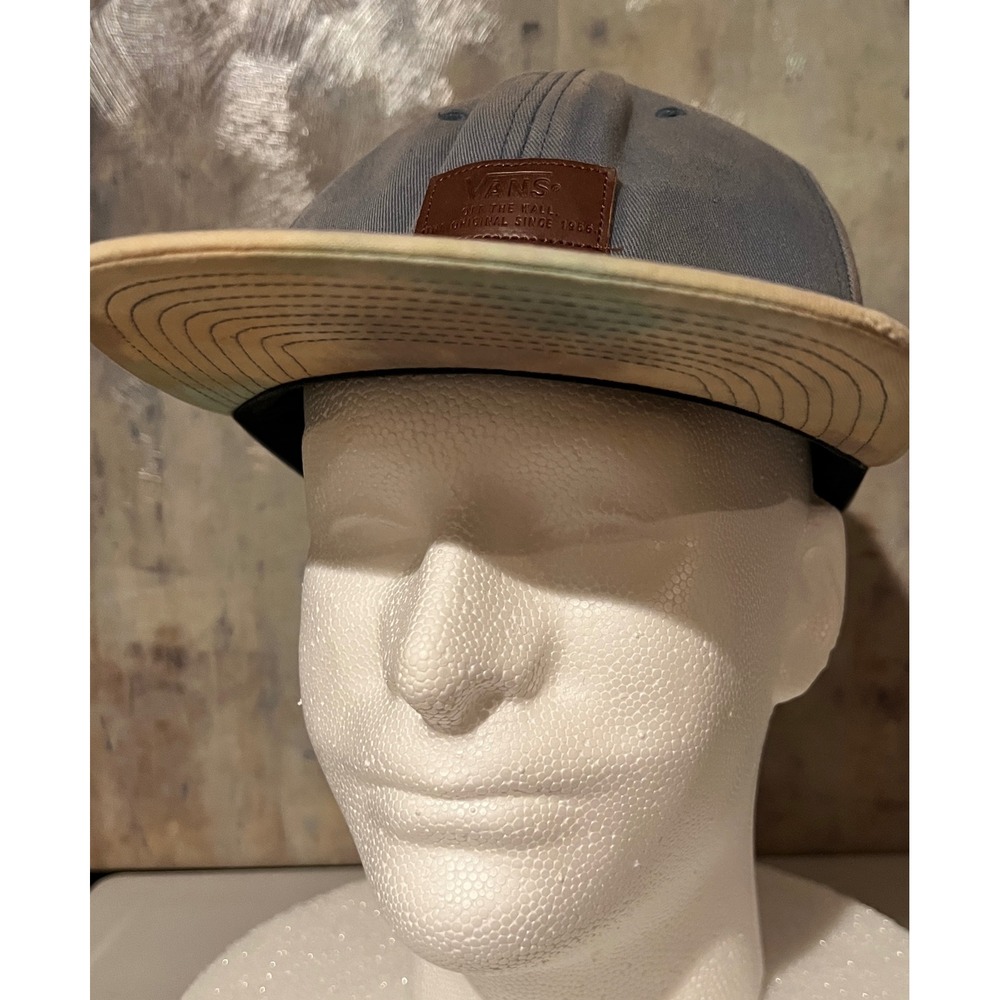 Vans Snapback Hat Mens OSFA Blue Good Distressed Sun Faded Tie Dye Leather Patch